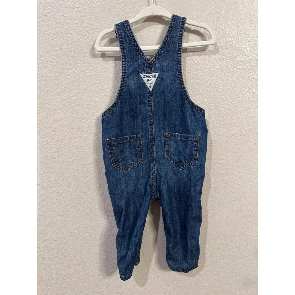 VINTAGE OshKosh B'Gosh Denim Overalls Red Plaid Lined Ruffle Trimmed Pockets